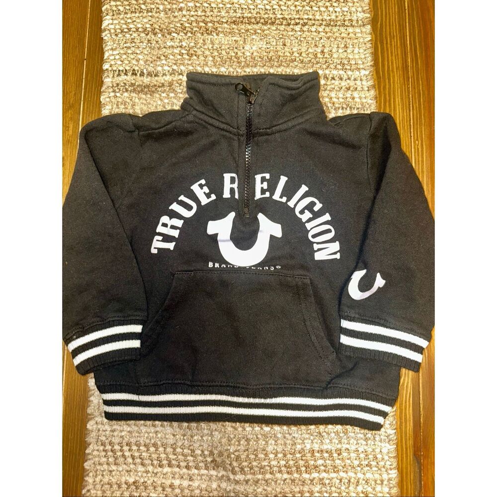 True Religion boys black team quarter zip pullover sweatshirt size 4T Kangaroo p